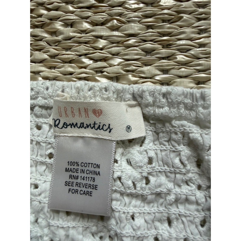 White Eyelet Lace Tie Front Crop Top Smocked Back Boho milkmaid Regencycore - Picture 12 of 12